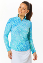 new IBKUL UPF 50+ LIZ Print Long Sleeves Zip Mock Neck Golf Top Jade/Lav... - $63.35