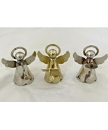 Set Of 3 Silver and Brass Angels Playing Instruments Ornaments Vintage 2.5&quot; - £11.83 GBP
