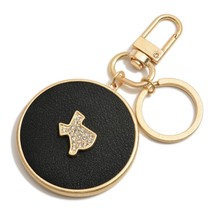 Vegan Leather Crystal Black Gold Texas Keychain Keyring Bag Charm - $14.85