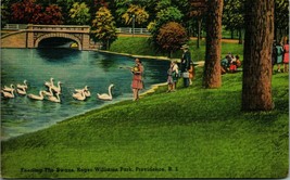 Feeding the Swans Roger Williams Park Providence RI Linen Postcard A4 - £2.30 GBP
