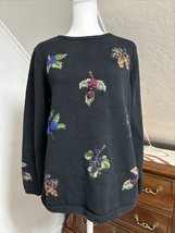 Marisa Christina Sweater Womens Size S Black Floral Embroidered Wool Lon... - $24.75
