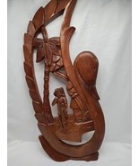 Vintage Wooden Duck Villager Palm Tree Wall Decor 23&quot; - $27.71