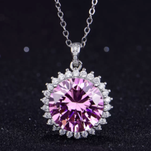 3.30TCW Round Cut Pink Moissanite Halo Women&#39;s Pendant 14K White Gold Plated - £98.85 GBP