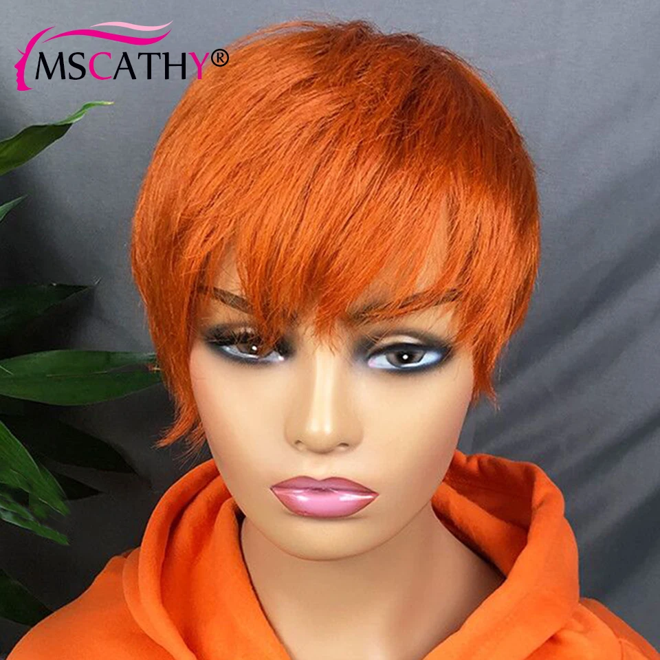 Pixie Cut Human Hair Wigs For Black Women 150% Ginger Orange Short Bob Wig C - £36.80 GBP+