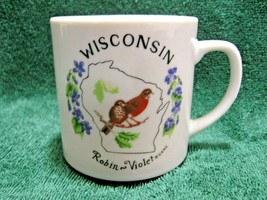 Collectible WISCONSIN Mug Featuring The Robin &amp; Violet State Bird &amp; Stat... - $19.95