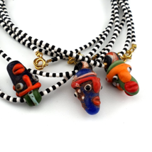 Lot 3 Vintage face bead Black and white Tiny Glass Beaded Necklace - $62.56