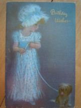 Vintage Birthday Wishes Little Girl With Dog Greeting Card English Cards Ltd.  - £4.78 GBP