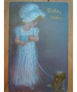 Vintage Birthday Wishes Little Girl With Dog Greeting Card English Cards... - $5.99