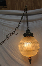 MCM Retro Hanging Swag Lamp Clear Pattern Glass 12&quot; Globe 12&#39; Chain Heavy Works - £72.33 GBP