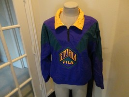 Vtg 90&#39;s FILA Sewn Purple Green COLOR BLOCK Nylon 1/4 Zip Jacket Adult L... - $56.02