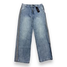 New Dollskill delia*s Light Blue Wash Wide Leg Denim Jeans Checker Strip... - $27.23