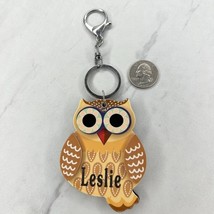Owl Compact Mirror Leslie Monogrammed Keychain Keyring - £5.41 GBP