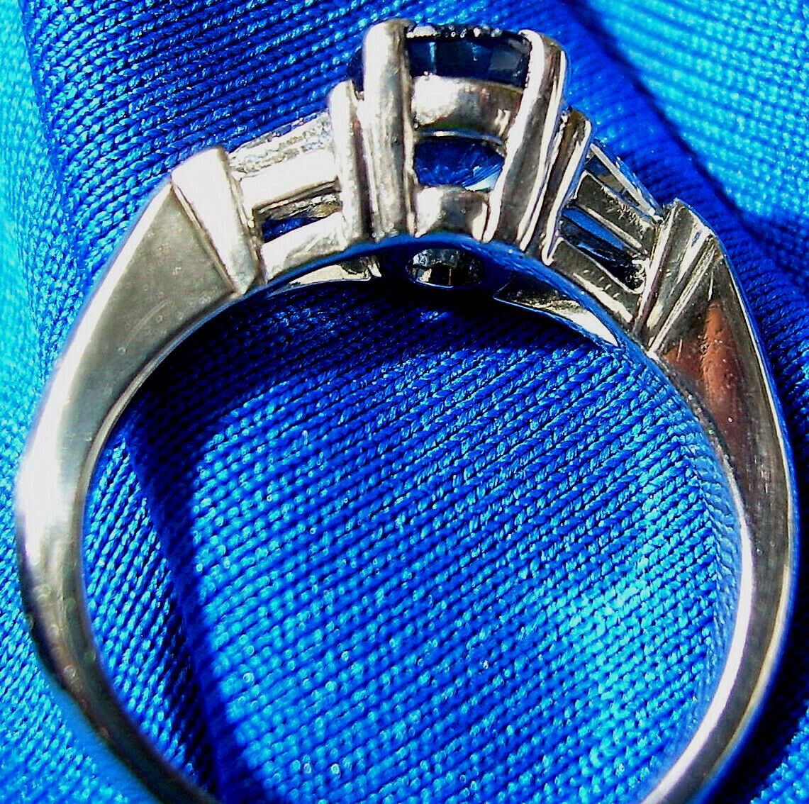 Earth mined Sapphire Diamond Deco Engagement Statement Ring Platinum Solitaire Item image 12