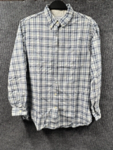 Vintage Kikomo Shirt Mens Blue Plaid Medium Cotton Long Sleeve Button Do... - $17.48