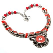 Red Coral Gemstone Handmade Bohemian Ethnic Jewelry Necklace Nepali 18&quot; SA 3991 - £19.28 GBP
