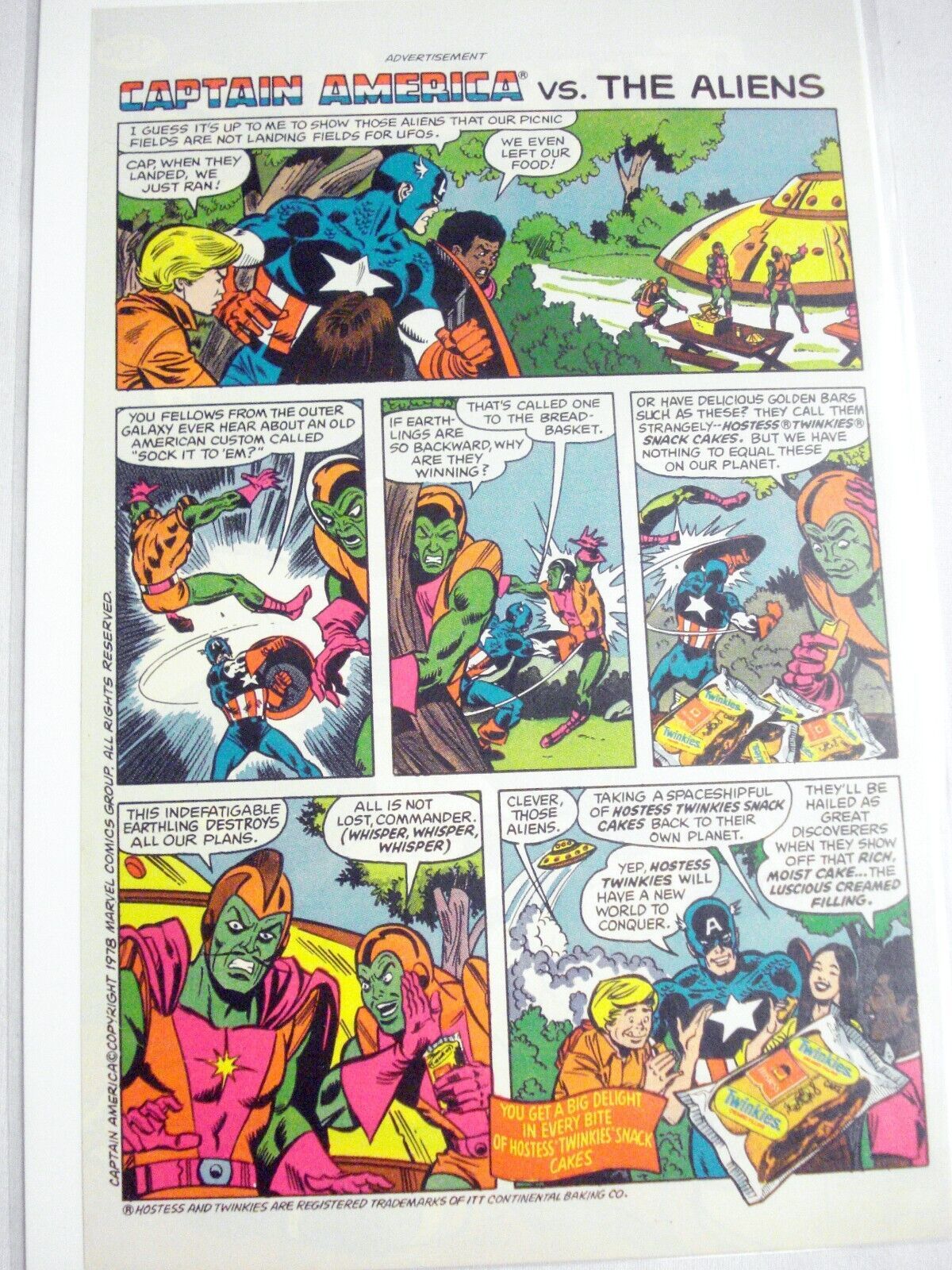 1978 Ad Captain America Vs. The Aliens Hostess Twinkies - $7.99