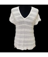 J Jill White Open Knit Stretch V-Neck Sweater Top Size Small Beach Boho - $27.99