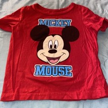 Disney Mickey Mouse Baby Boy Shirt 18 Months Red W/ Face Chest 22” - $3.80