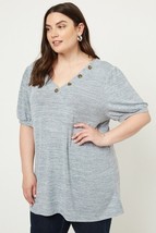 Women&#39;s Plus Size Heather Grey Knit V-neck Top (2XL) - £25.21 GBP