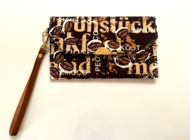 Handmade Beige Brown Coffee Bean Print Canvas Envelope Wallet Clutch 8&quot; ... - £20.93 GBP