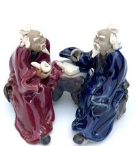 Ceramic Figurine Two Men Sitting On A Bench Playing Music 2&quot; Color: Blue... - £6.21 GBP