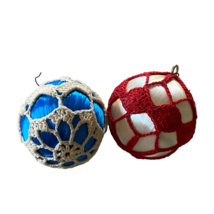 Macrame Covered Silk Christmas Ornaments Vintage - $12.98