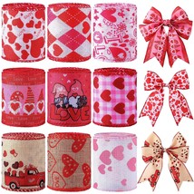9 Rolls Valentine&#39;S Day Wired Edge Ribbon Love Red Heart Pattern Ribbon Happy Va - £24.96 GBP