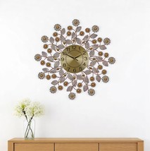 27&quot; Gold And Black Metal And Faux Crystal Silent Analog FloralWall Clock - $292.37