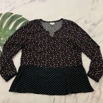 J Jill Popover Blouse Top Size M Black Pink Mixed Floral Peasant Long Sl... - $26.72