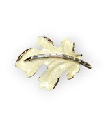 Vintage Enamel Leaf Brooch Pin Gold-tone w/ Aurora Borealis Baguette Rhi... - £23.46 GBP