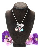 Vintage 6 CHARMS NECKLACE Enamel Rhinestones Lipstick Pump Purse BFF Sil... - $27.32 CAD