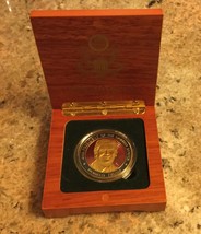 Trump Coin Challenge In Wood Box Pres Inauguration Eagle Gold Enamel Republican - £20.17 GBP