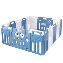 16-Panel Foldable Baby Playpen Kids Activity Centre-Blue - Color: Blue - £174.87 GBP