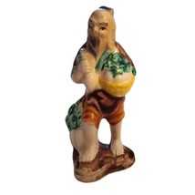 Vintage Chinese Man Gardener Carrots Hand Painted Figurine Ceramic Barefoot 3.5&quot; - £6.82 GBP