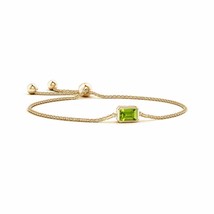 ANGARA Horizontally Set Emerald-Cut Peridot Bolo Bracelet in 14K Solid Gold - £681.84 GBP