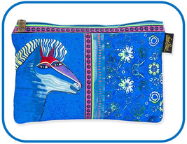 Laurel Burch &quot;Blue Batik Horse&quot;~#LB8512A Canvas 9&quot;x6.5&quot; Cosmetic Bag~Brand New - £9.09 GBP