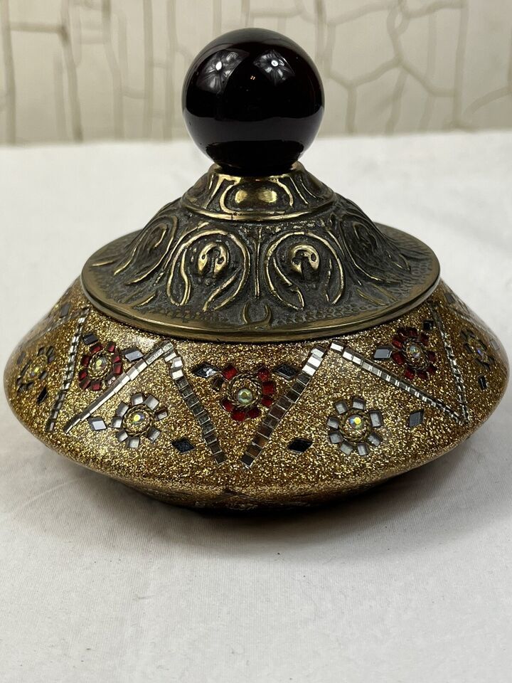Primary image for 4" Old China Bronze Filigree Cloisonné Flower Pattern Lid Jar Trinket Box