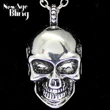 Mens Gothic Biker Skull Head Pendant Necklace Chain Silver Plated - £7.35 GBP