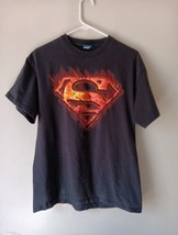 Superman Flames Fire Logo T-shirt Faded Black Mens Large DC Comics - £11.87 GBP