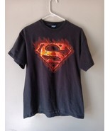 Superman Flames Fire Logo T-shirt Faded Black Mens Large DC Comics - £11.68 GBP