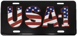 USA-1 (USA Overylay Flag) Black 6&quot;x12&quot; Aluminum License Plate Car Tag - £3.89 GBP