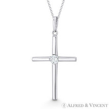 Christian Catholic Cross Solitaire CZ Crystal 28x15mm Pendant in 14k White Gold - £64.68 GBP+