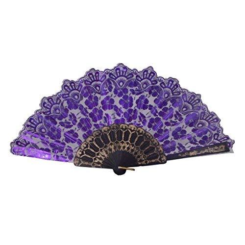 Foldable Raw Silk Printing Folding Fan FS026(3812)-METALIC-PURPLE-2PC