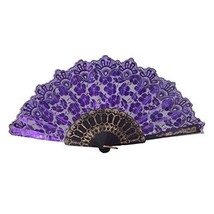 Foldable Raw Silk Printing Folding Fan FS026(3812)-METALIC-PURPLE-2PC - £3.10 GBP