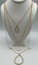 Jewelry Necklace Gold Tone Chain 3 Teardrop Pendants Long Lobster Claw Closure - £8.86 GBP