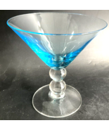 Light Blue Bowl Clear Stem Martini Glass Double Ball Stem 5 1/2&quot; x 5 1/4... - $14.84