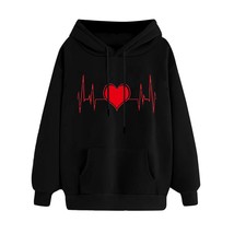 Women Sweatshirt Hoody Ladies Hooded Love Sound Wave Printed Casual Pullovers Gi - $59.13