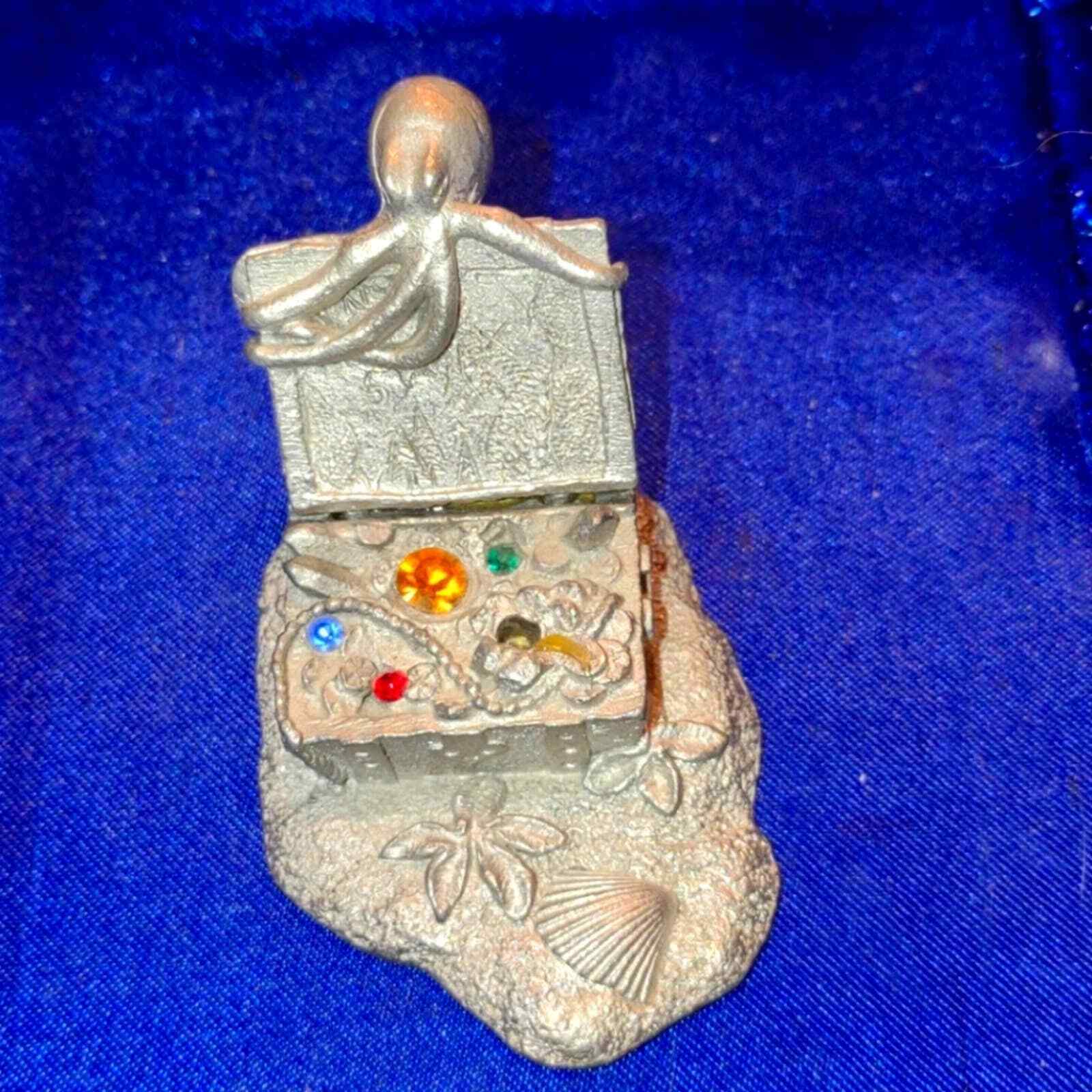 Old vintage pewter treasure chest with crystals - $31.68
