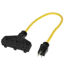 2 Ft 14/3 Sjtw Yellow, Outdoor 3-Outlet Extension Adapter - 3 Prong Grou... - £18.89 GBP