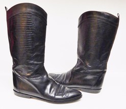 JOAN &amp; DAVID Boots Leather Pull On Equestrian Riding Reptile Look Italy Black 38 - £38.79 GBP